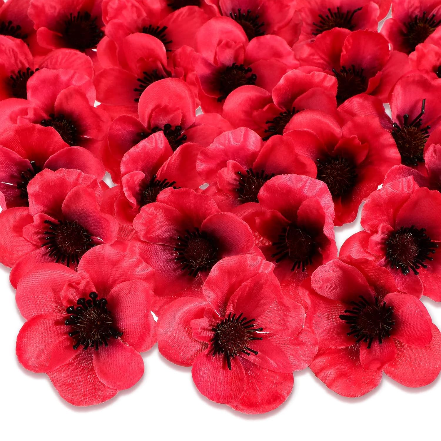 30 Pieces Artificial Poppies Flowers Red Poppy Artificial Silk Faux Stemless Flowers Head For Memorial Day Veterans Day Wedding Home Decoration Bouquet Corsages Party Centerpiece