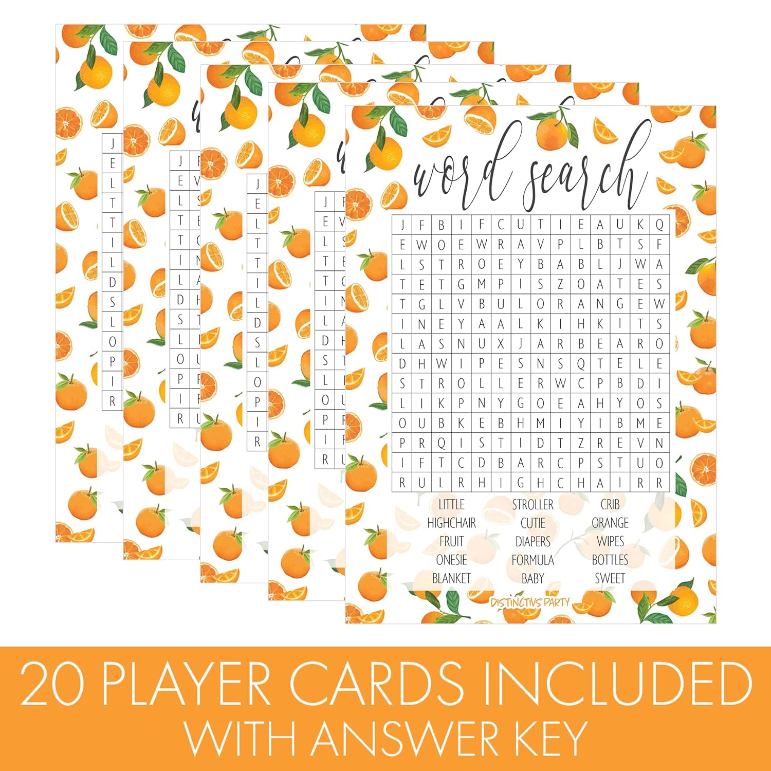 Orange Little Cutie Baby Shower Game – Word Search Party Activity – 20 Cards – Orange You Curious Gender Reveal Game For Citrus Themed Baby Shower Decorations And Party Supplies
