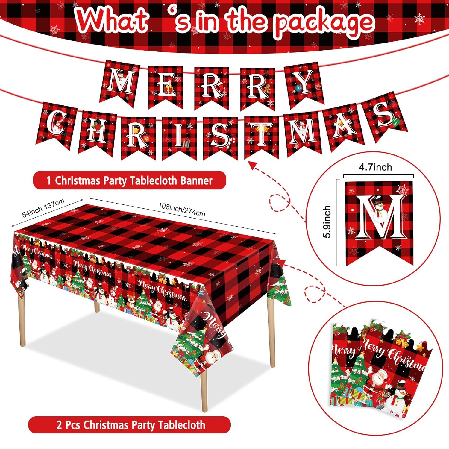 173 Pieces Christmas Party Supplies Buffalo Christmas Paper Plates And Napkins Disposable Xmas Tableware Set Merry Christmas Plaid Tablecloths Banner For Christmas Holiday Party Decor Serves 24 Guests