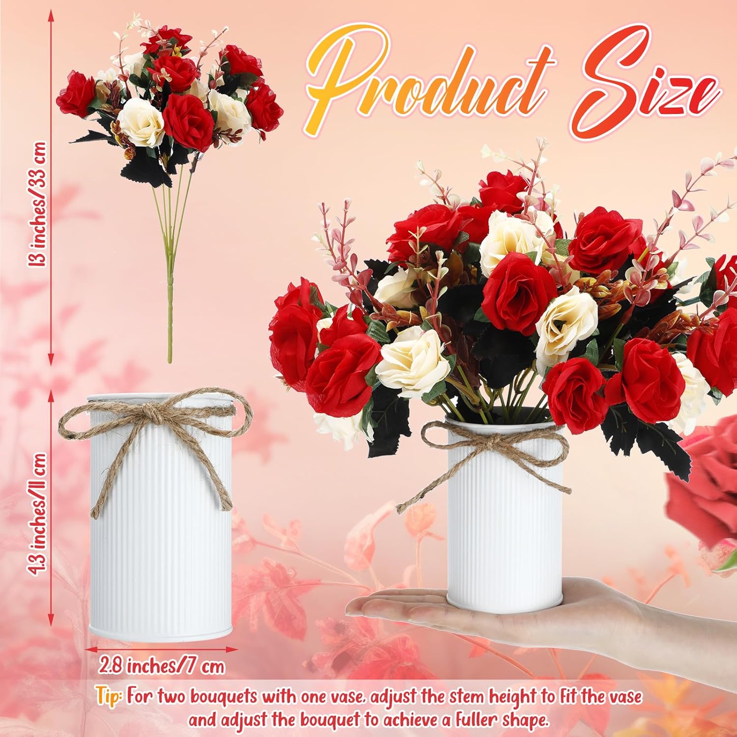 6 Sets Valentine'S Day Centerpiece For Table Artificial Rose With Vase Fake Bouquets And Metal Pot Floral Arrangements For Wedding Holiday Party Event Table Decor (Red)