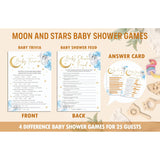 Moon Stars Baby Shower Games Set, 4 Games Includes Trivia, Baby Shower Feud, Predictions And Advice, Find Who Mom Or Dad, 50 Double-Sided Cards & 1 Answer Key, Gender Reveal Supplies -02