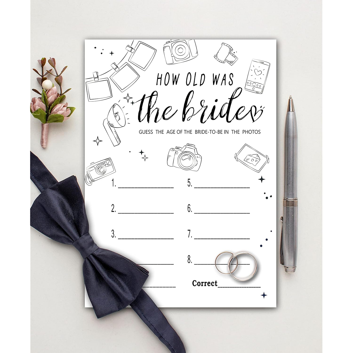 Bridal Shower Games - How Old Was The Bride-To-Be Wedding Shower Party Card Game - Hand Drawn Minimalist Themed Bachelorette/Engagement Party Supplies Activities Decorations (A02)