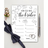 Bridal Shower Games - How Old Was The Bride-To-Be Wedding Shower Party Card Game - Hand Drawn Minimalist Themed Bachelorette/Engagement Party Supplies Activities Decorations (A02)