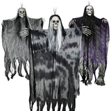 3 Pack Hanging Halloween Skeleton Ghost Decorations, 49.2" Large Grim Reaper with Adjustable Arms and 2 Pcs 31.4" Flying Skull Ghosts for Indoor Outdoor Yard Porch Tree Haunted House Decor