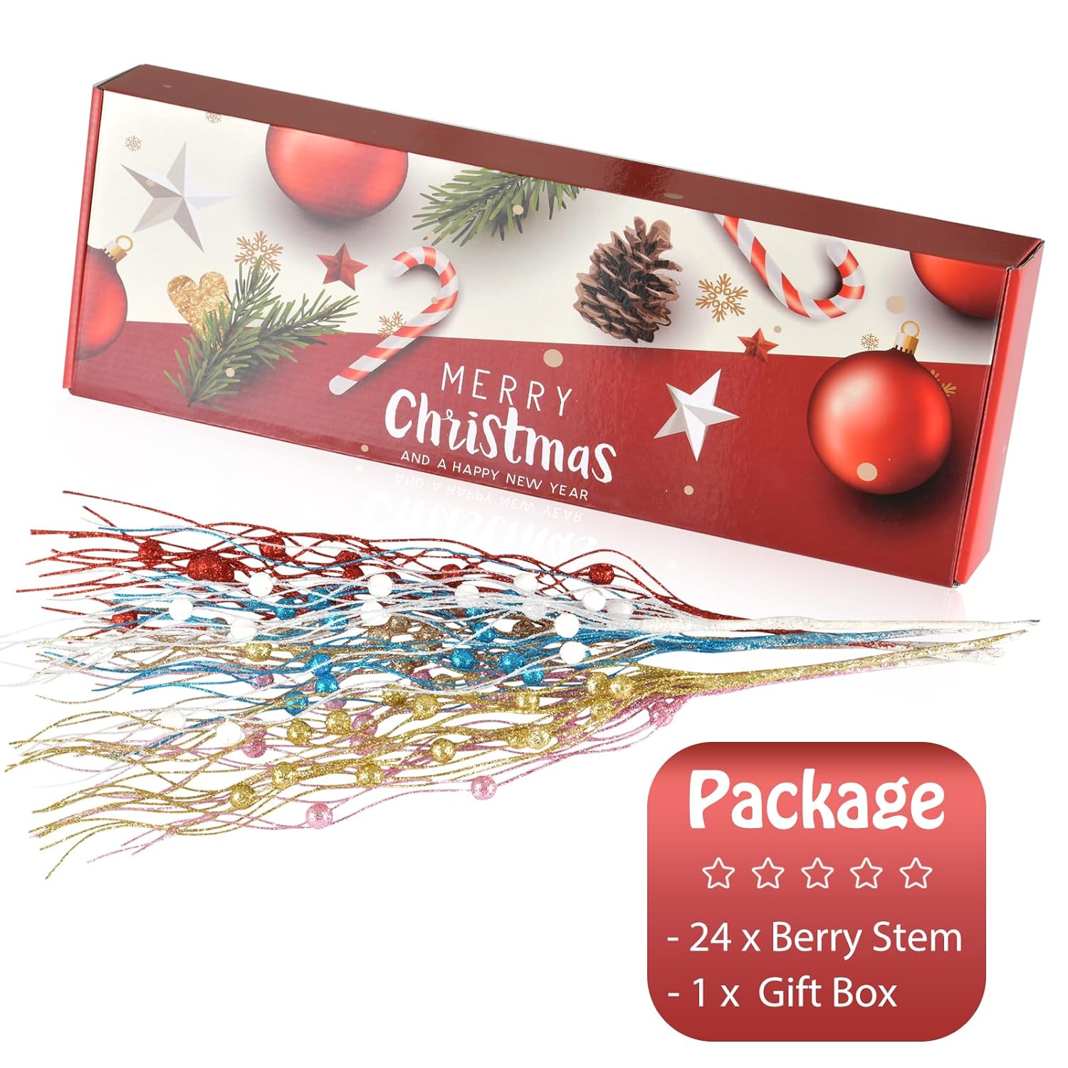 Christmas Artificial Glitter Berry Stem Decorations Decorative Bead Sticks Xmas Picks Glittery Twigs Branches For Christmas Tree Wreath Gift Vase Decor Party Ornaments Blue 24 Pcs