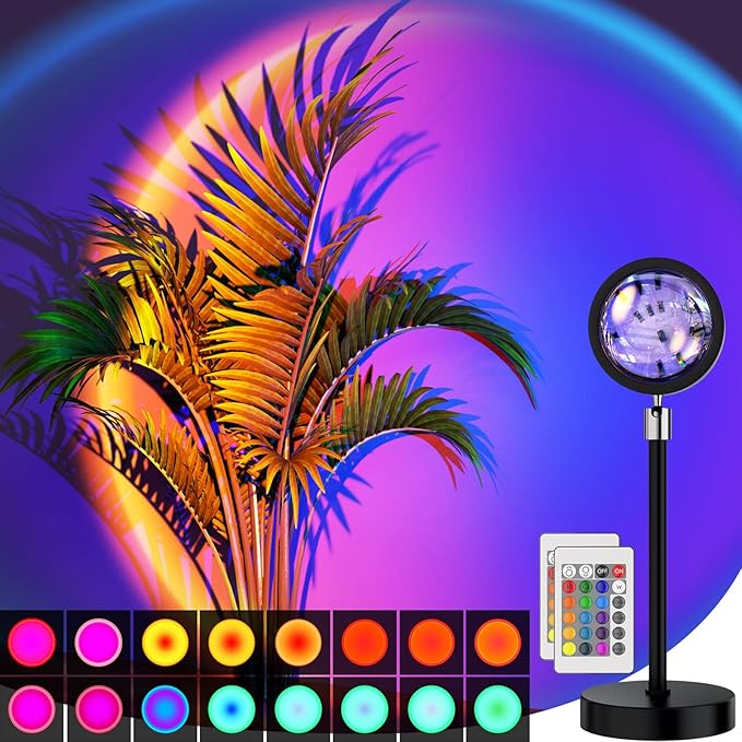 Sunset Lamp Projection LED Light with Remote Multicolor 360° Rainbow Night Light