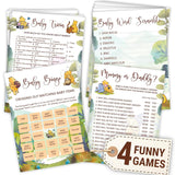 Winnie Baby Shower Games Boy - Pooh Baby Shower Bingo Cards For 25 Guests, Word Scramble Guess Who Mommy Or Daddy Game Ideas For Party Decorations