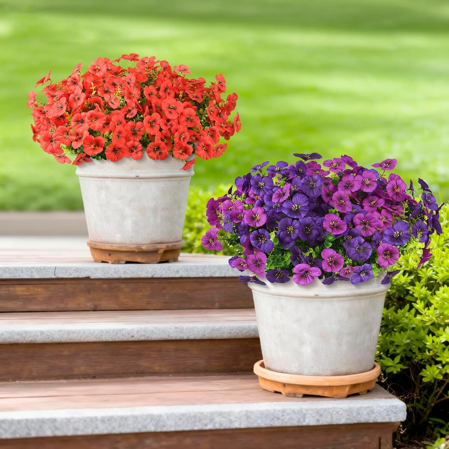 Artificial Fake Pansy Flowers For Outdoor Spring Decor, 12 Bundles Realistic Silk Pansies With Eucalyptus Stem Faux Plants Uv Resistant For Outside Planters Garden Window Cemetery (Fuchsia Purple)
