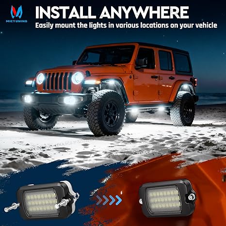 Q1 Max White Rock Lights 8 Pod Super Bright Underglow Light Kit IP68 Waterproof for Truck ATV UTV Golf Cart