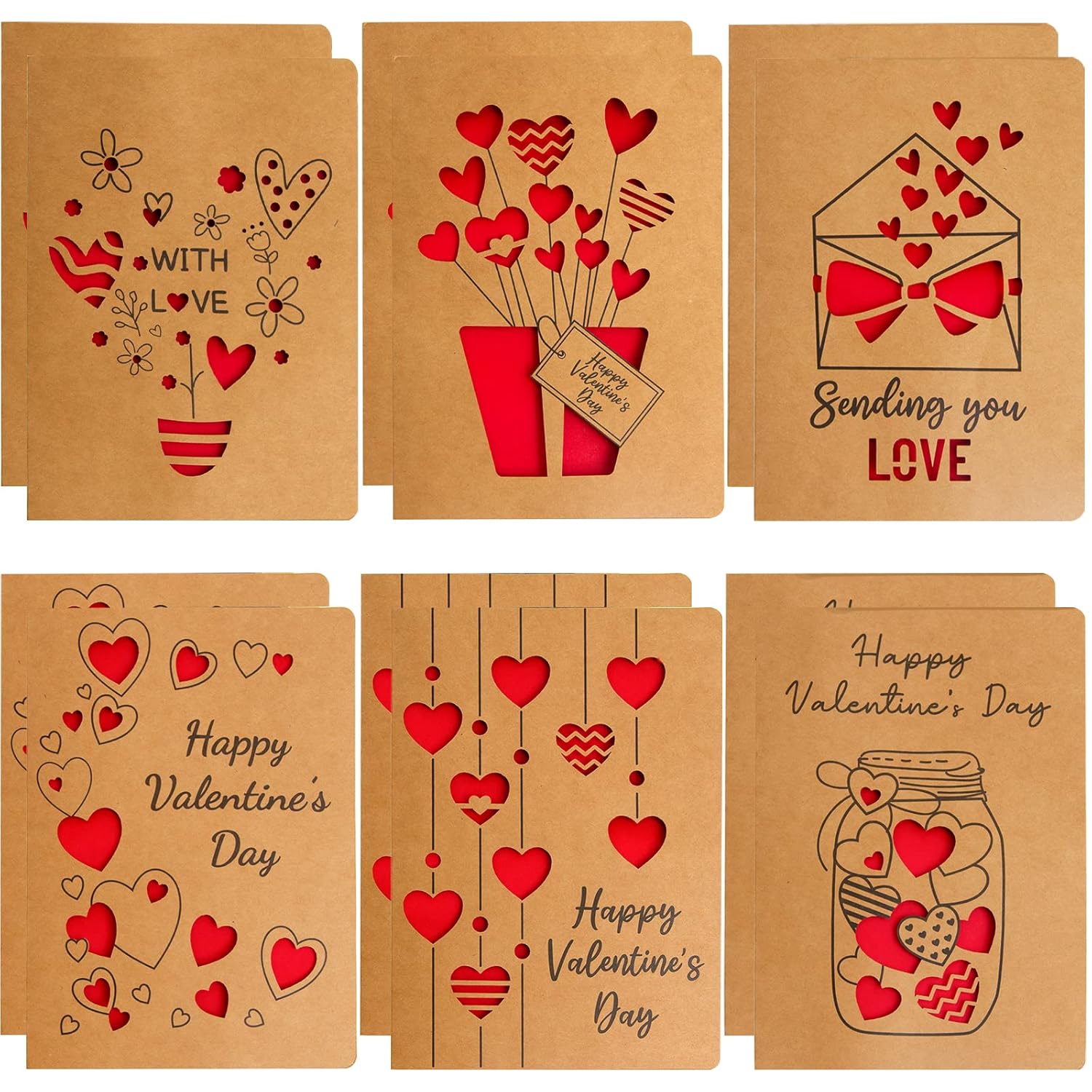 Valentines Cards With Envelopes 12 Pcs Valentines Day Cards Bulk Kraft Romantic Die Cut Design