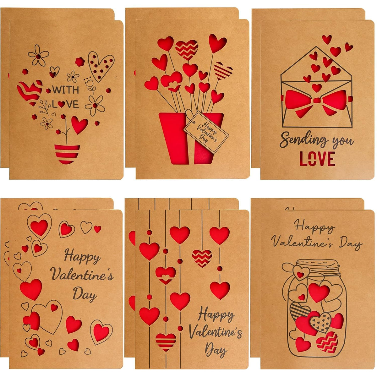 Valentines Cards With Envelopes 12 Pcs Valentines Day Cards Bulk Kraft Romantic Die Cut Design