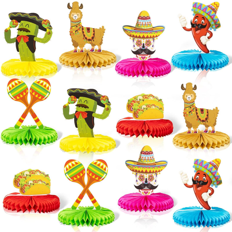 12Pcs Cinco De Mayo Decorations Fiesta Honeycomb - 8 Inches Colorful P