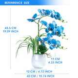 Artificial Orchid Plants And Flowers With Vase, Fake Faux Orchid In Ceramic Pot,19”, Blue
