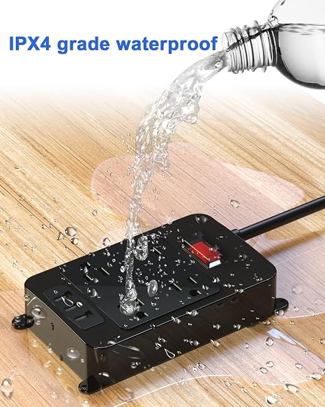 Outdoor Waterproof Power Strip 4 Outlets 3 USB 6 Ft Extension Cord Surge Protector