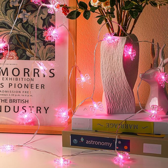 Pink Bow String Lights Battery Operated 9.84FT 20 LED Fairy Lights Chubby Bowknot Decorative Twinkle Lights Waterproof Indoor Outdoor Bedroom Wedding Birthday Party Decor