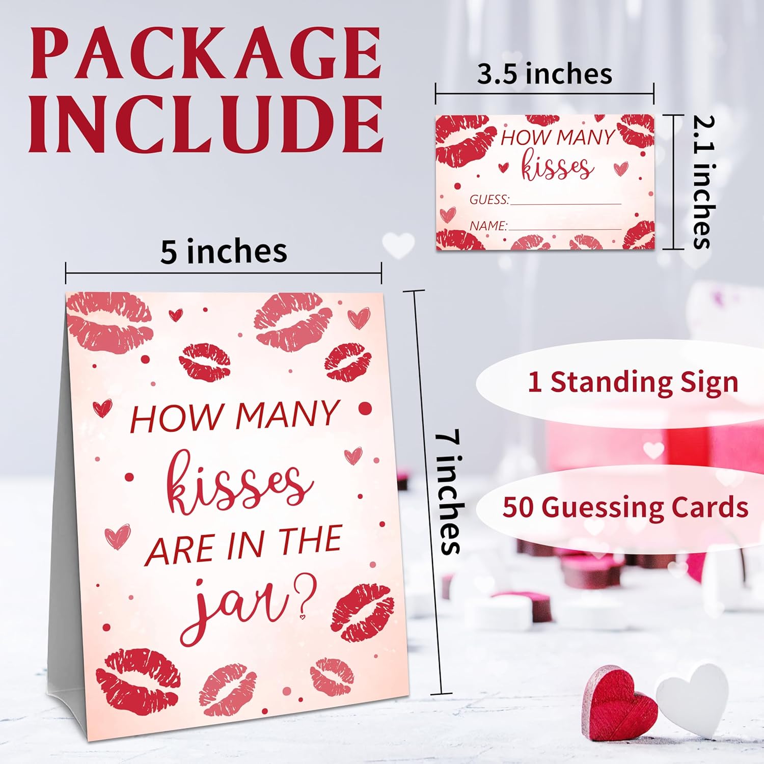 Valentines Game Cards Sign - How Many Kisses Are In The Jar - Galentine'S Valentine'S Day Party Game For Kids & Adults - Valentine Baby Shower Bridal Shower Birthday Party Supplies - A04
