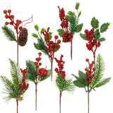 24 Pcs Christmas Picks And Spray Christmas Tree Red Berry Pine Picks Artificial Faux Berry Branches Poinsettia Holly Pine Flower Pick Stem Pinecones For Crafts Party Home Decor