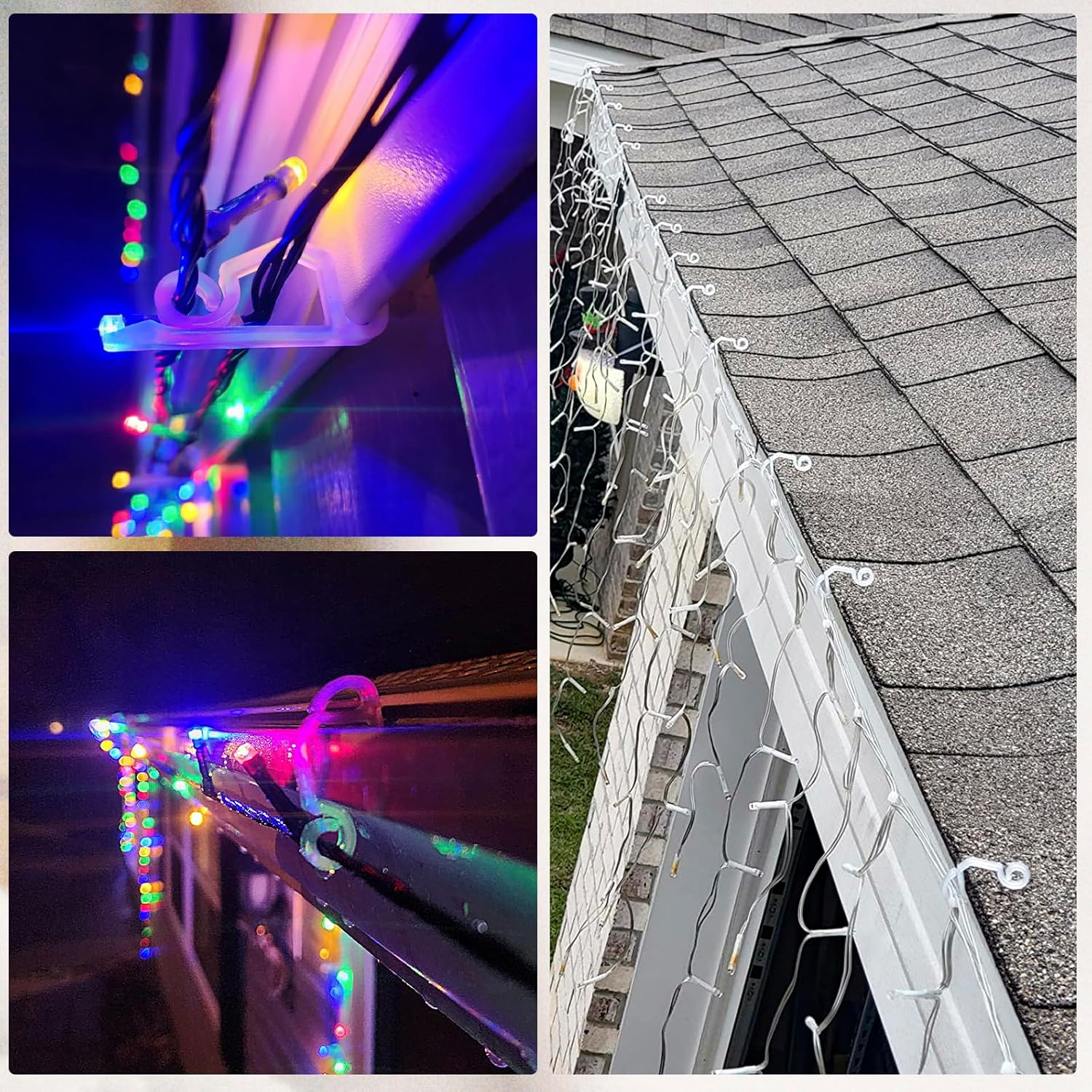 120Pcs Christmas Light Clips Gutter Clips Hooks String Lights Clips Mini Plastic Gutter Hanging Hooks Weatherproof Outdoor Light Clips Holiday Light Clips For Halloween Christmas Decoration (White)