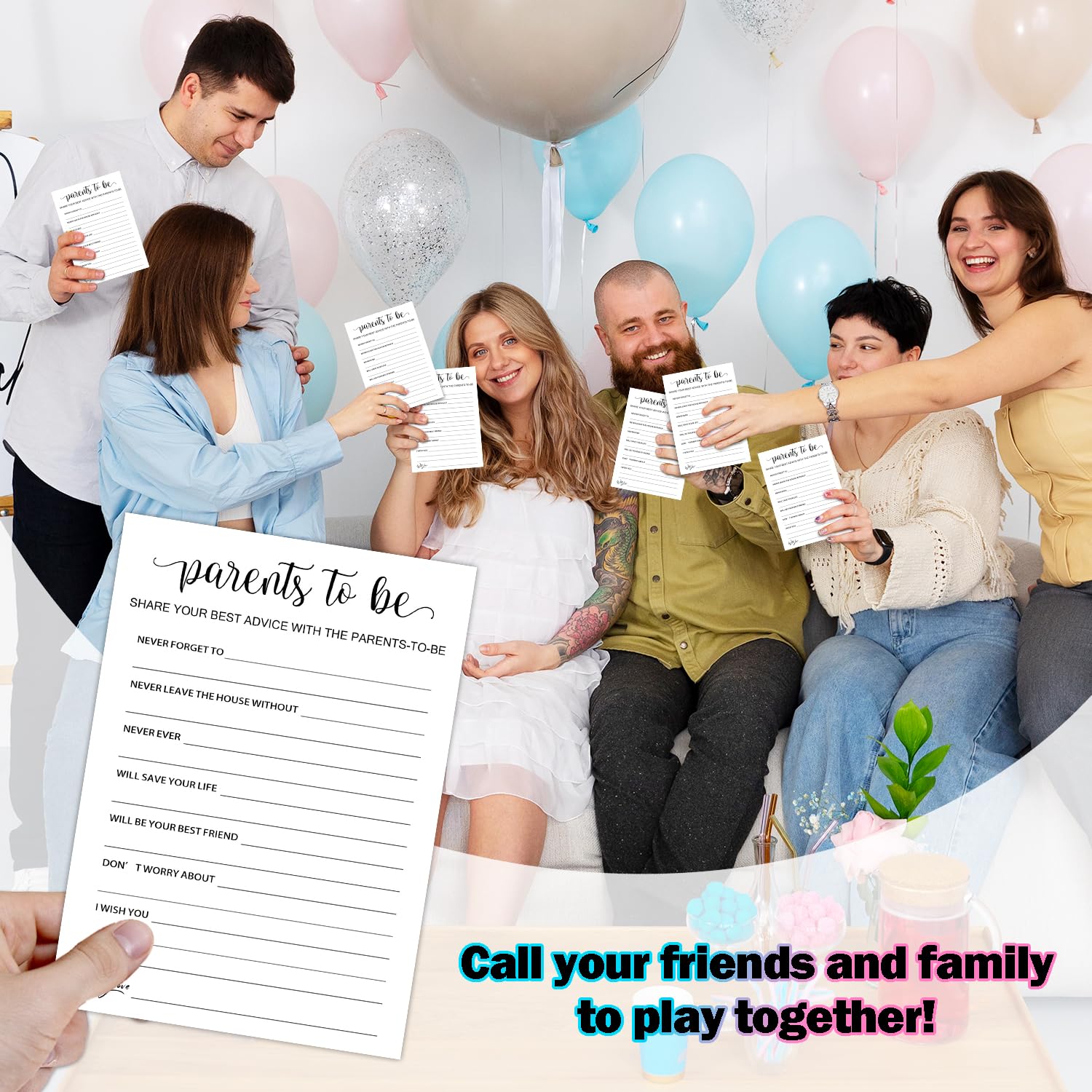 Parents To Be Advice Baby Shower Game - Baby Shower Games, Minimalist White Gender Reveal Game, 30 Game Cards, Gender Neutral Pregnant Announcement Party Game Activity Decor Supplies -Jy991