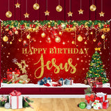 Happy Birthday Jesus Party Decorations Banner - Red Christmas Jesus Birthday Party Supplies For Indoor/Outdoor Decor