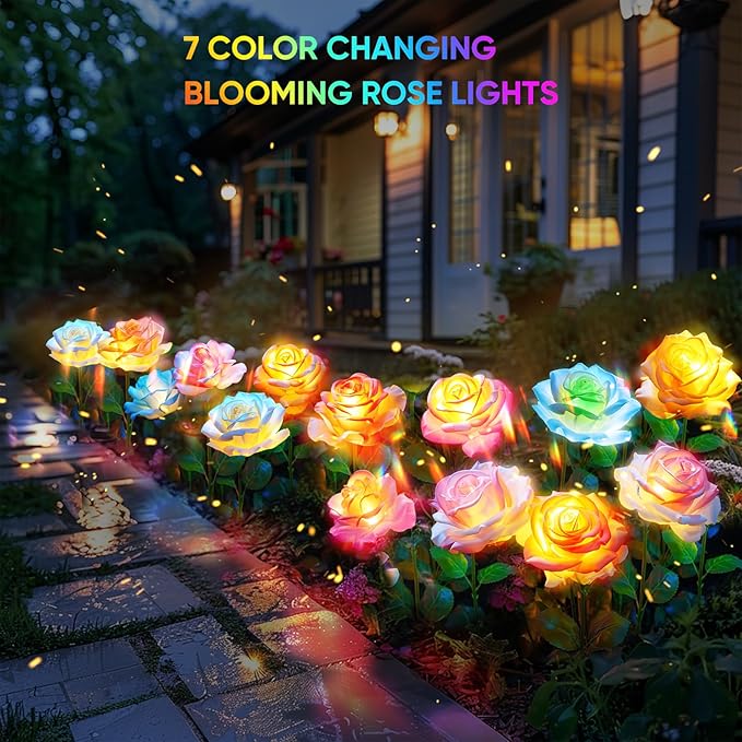 4 Pack Solar Flower Garden Lights Waterproof Outdoor Yard Decor Solar Powered Lights