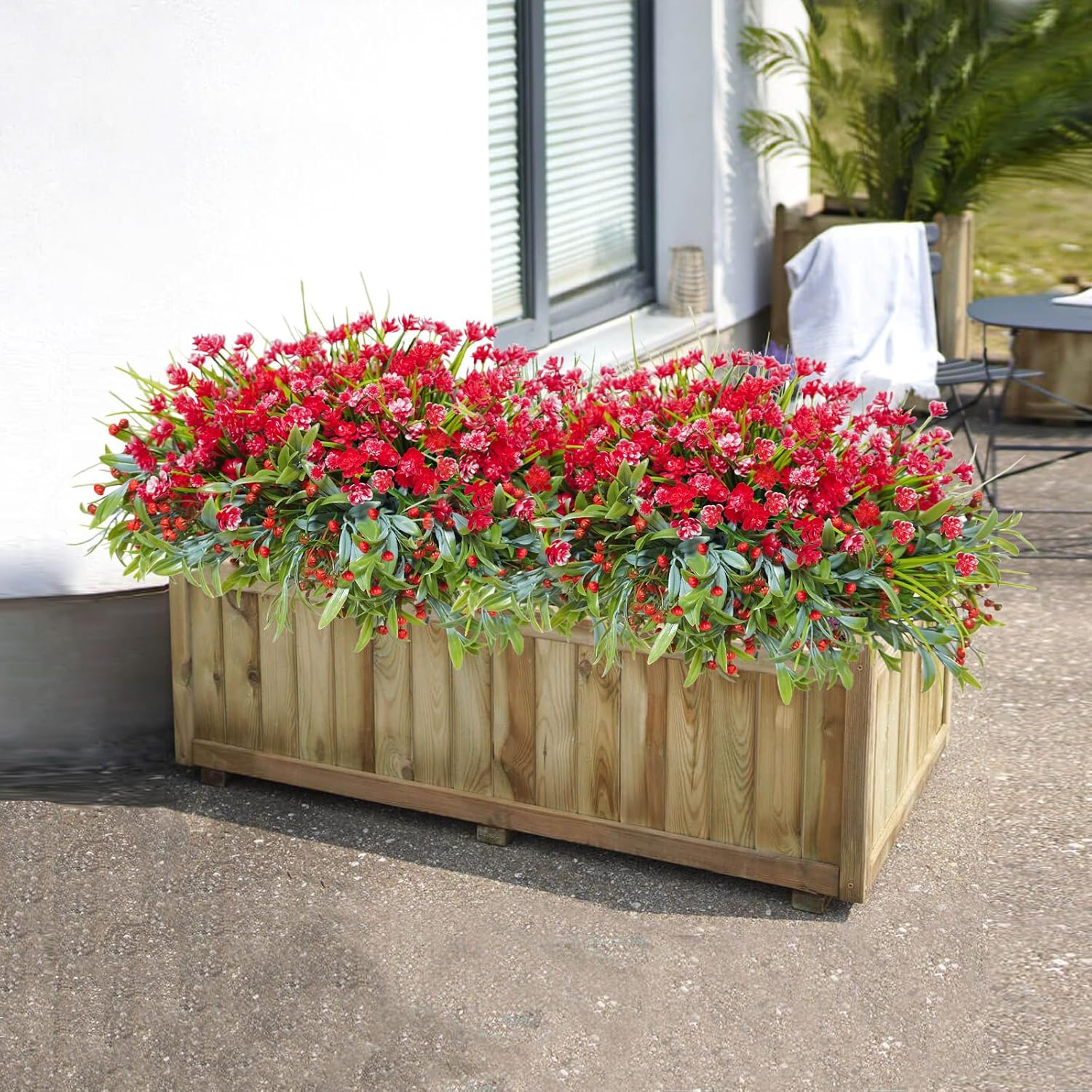 36 Pcs Artificial Flowers For Outdoor, Uv Resistant Outdoor Fake Plants Faux Plastic Flowers Shrubs For Outside Garden Patio Porch Window Box Spring Summer Decor (Mixed Red)