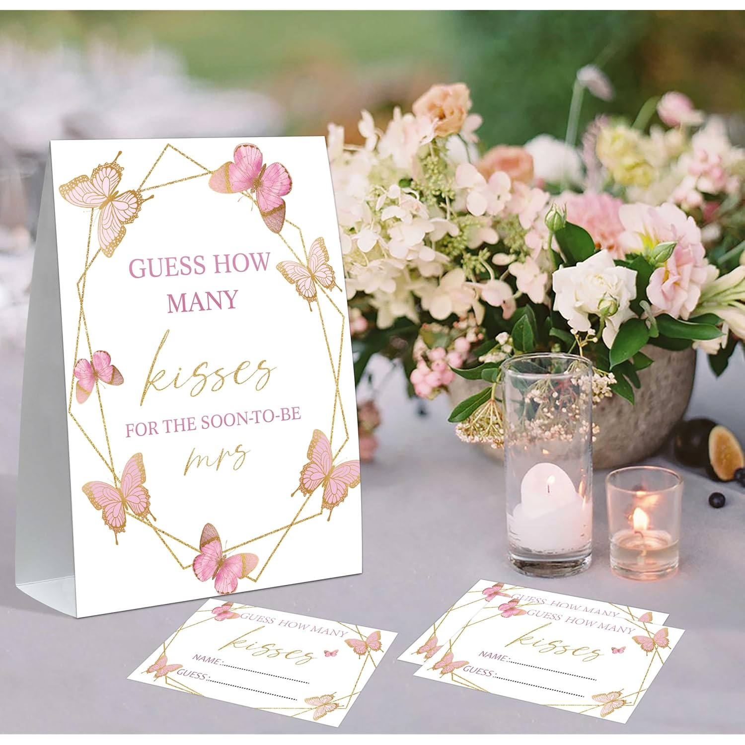 How Many Kisses Bridal Shower Game, Butterfly Bridal Shower Sign And 50 Cards, Bridal Games For Showers, Engagement Party Games, Wedding Shower Decor, Bridal Shower Gifts For Couples,2