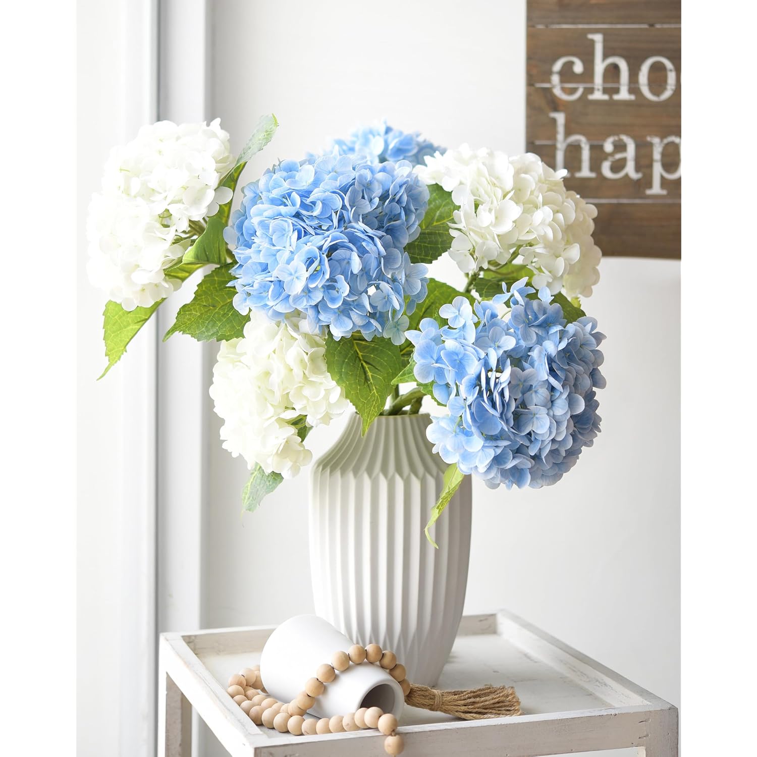 FiveSeasonStuff Real Touch Silk Hydrangea Flowers, 2 Large Long Stem Artificial Flowers for Floral Arrangements (Heavenly Blue)