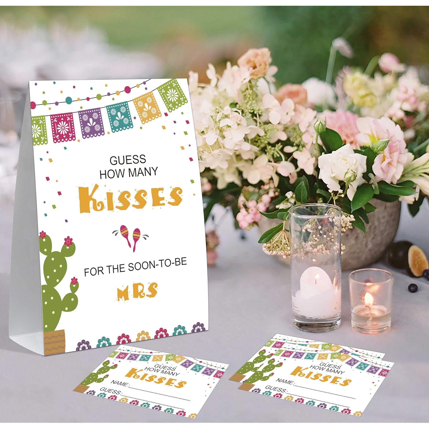 How Many Kisses Bridal Shower Game, Cactus Bridal Shower Sign And 50 Cards, Bridal Games For Showers, Engagement Party Games, Wedding Shower Decor, Bridal Shower Gifts For Couples,6