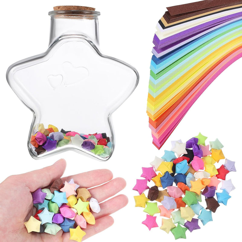 Rainbow Star Origami Papers With Transparent Glass Wishing Bottle 540 Sheets 3