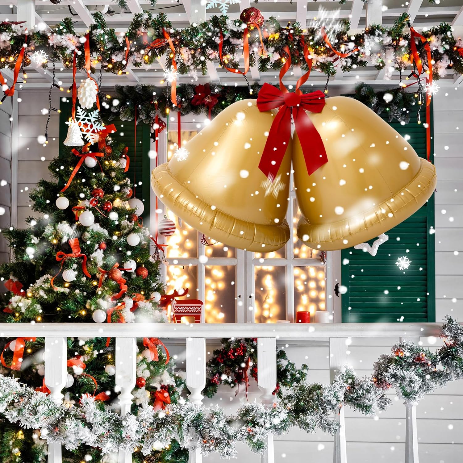 2 Pcs Giant Inflatable Christmas Balls With Bows - 22 Inch Outdoor Jingle Bells Pvc Xmas Ornaments For Garden Yard Patio