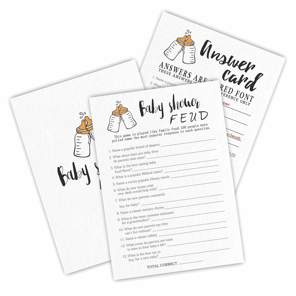 Baby Shower Game Cards, 30 Popin Bottle Theme Baby Shower Feud, 5 X 7 Inches Double Sided Fill-In Game Cards For Boys Or Girls, 30 Cards & 1 Answer Card, Party Favor & Supplies-Bbyx-B06