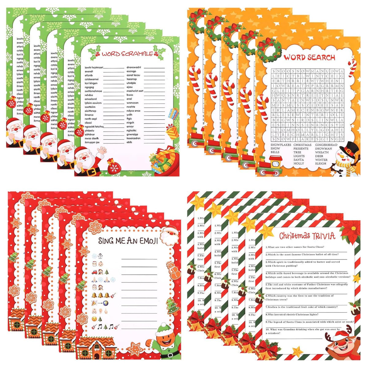 54 Pcs Christmas Trivia Party Game Cards,Christmas Word Search Trivia Scramble Game Cards Set For Xmas Eve Winter Party Supplies Coworkers Holiday Activity