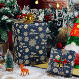 Christmas Wrapping Paper Roll, Navy Blue Kraft Wrapping Paper With Brown Happy New Year And Snowflake Design, Vintage Gift Wrapping Paper Roll For New Year Xmas Winter Holiday, 17 Inch X 33 Feet