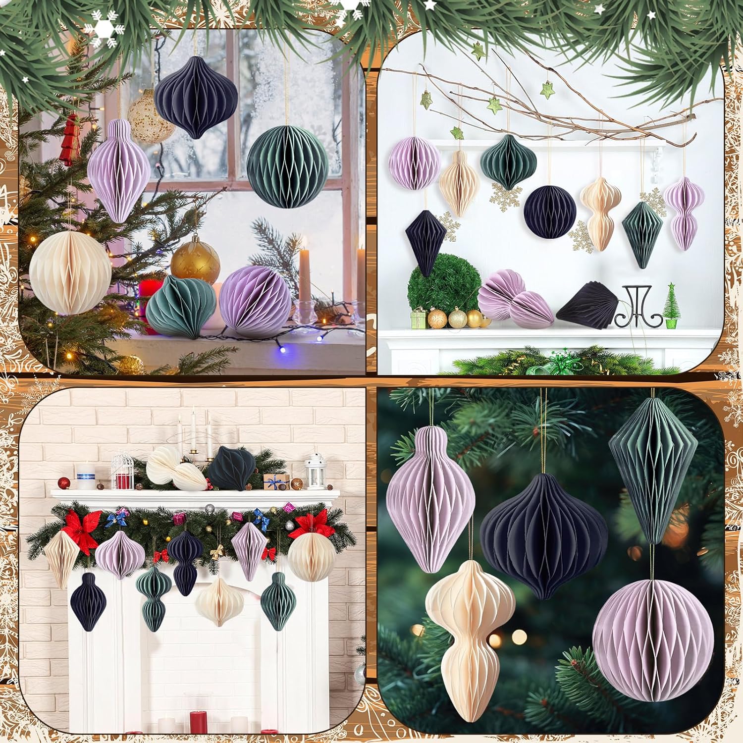 24 Pcs Christmas Paper Honeycomb Ornaments 3D Christmas Party Decorations Hanging Ornaments For Xmas Tree Hanging Centerpieces Paper Ball For Garland Xmas New Year Party Holiday Decor Home