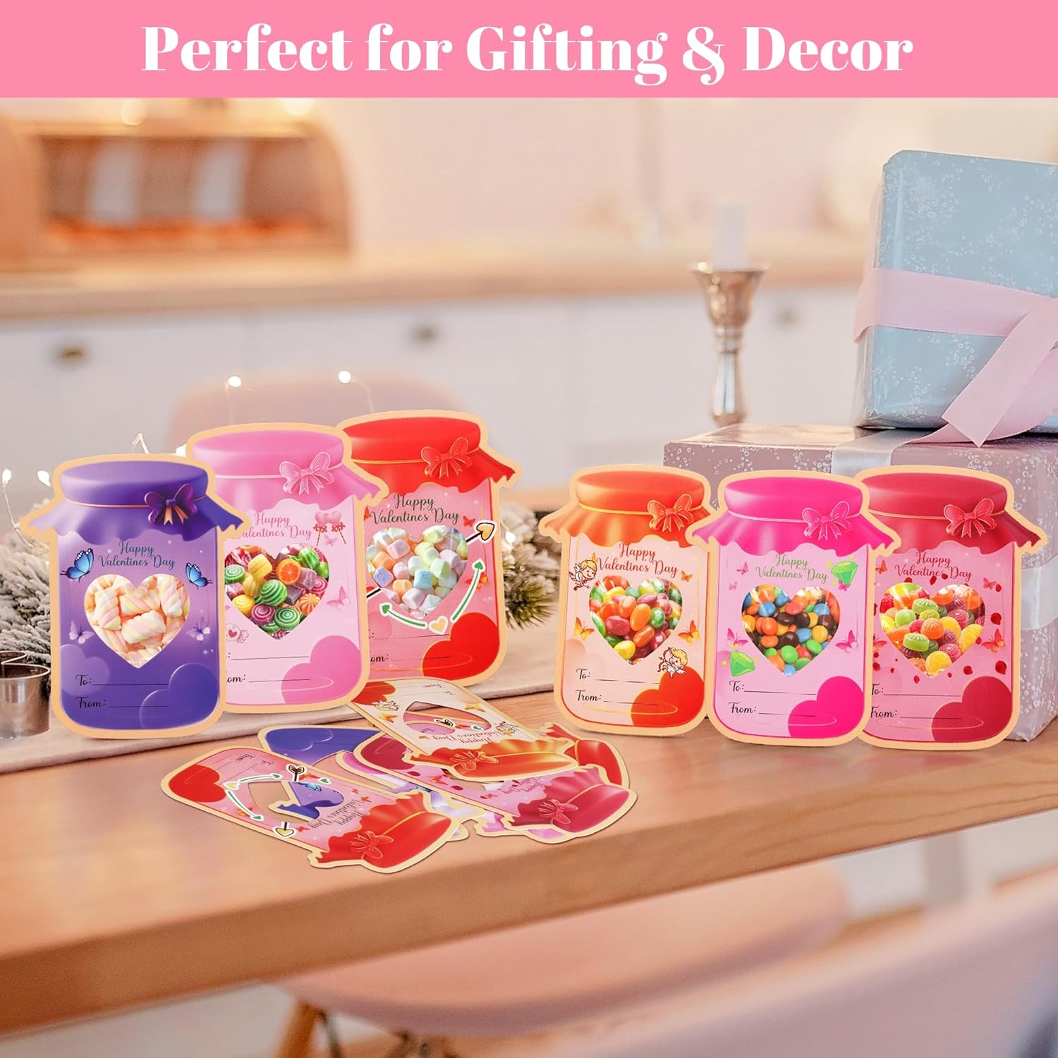 Valentines Day Cards 54 Pack Jars Happy Valentines Mason Jar Cards For Student Classroom Prize Party Favors Exchange Gifts (Candy Not Included)