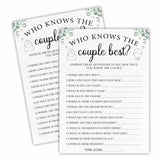 30 Bridal Shower Game Cards, Who Knows The Couple Best Eucalyptus Leaf Plant Themed Wedding Games, Suitable For 30 Guests? Engagement? Wedding Party Activity Games? Favors & Supplies - A06