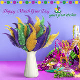 48 Pcs Mardi Gras Glitter Leaves Feather 13.4'' Faux Sparkly Feather Leaves Mardi Gras Party Decoration Plant Decor Twig Wreath Garland Mardi Gras Pick For Craft Sprays Artificial Leaves Gift