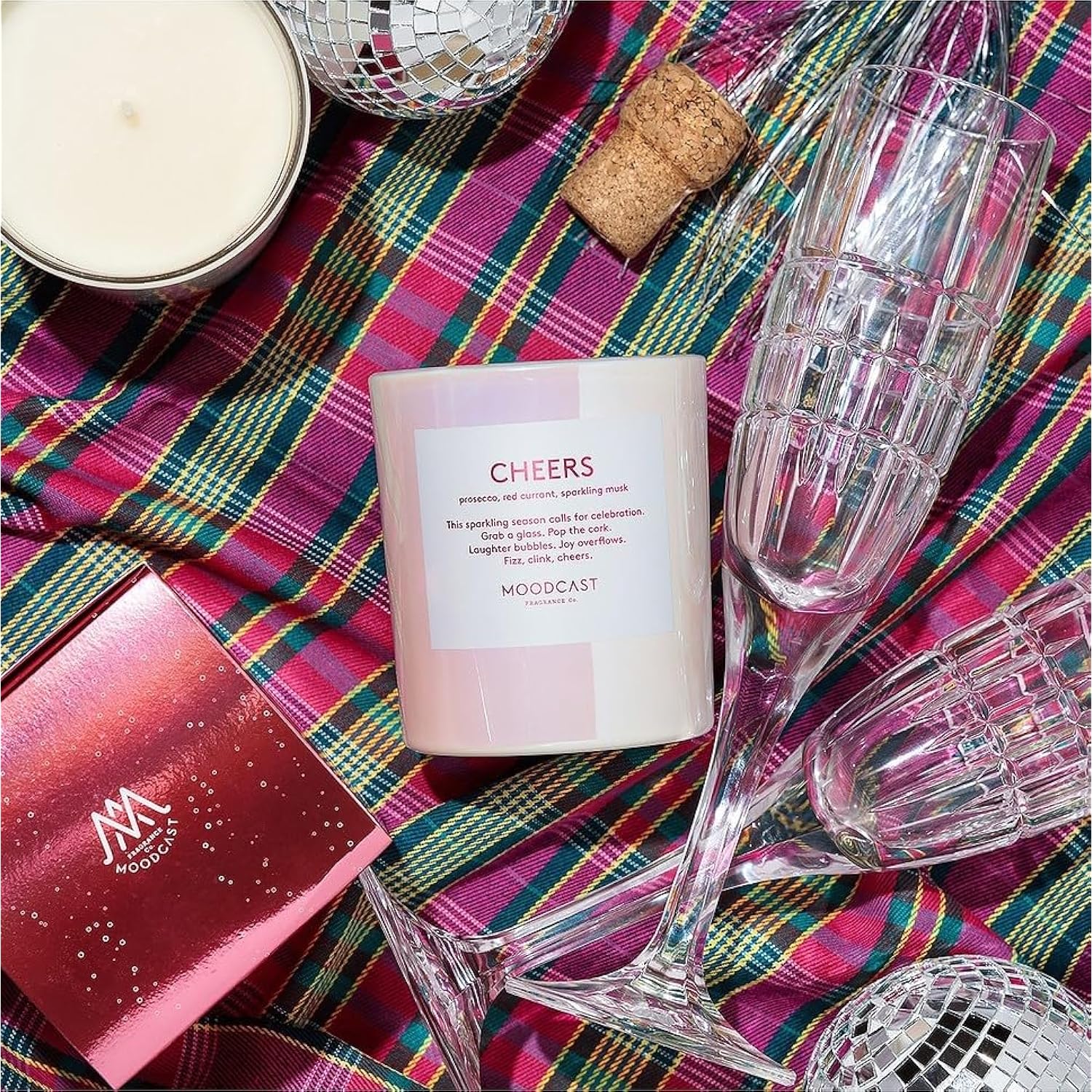 Cheers Scented Holiday Candle - Aesthetic Winter Candle For Home, Prosecco, Red Currant & Sparkling Musk, Clean Coco Wax Blend, Vegan, Paraben Free, 50-Hour Burn, Christmas Decor - 8Oz