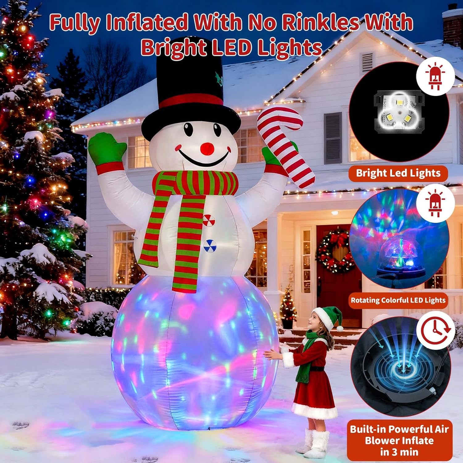 12Ft Christmas Inflatables Snowman Outdoor Decorations, Giant Christmas Blow Up Snowman Inflatable In Waving Pose With C