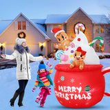 Christmas Inflatable Outdoor Decorations 6Ft Gingerbread Inflatables Christmas Blow Up Gingerbread Man Hot Cocoa Mug Can