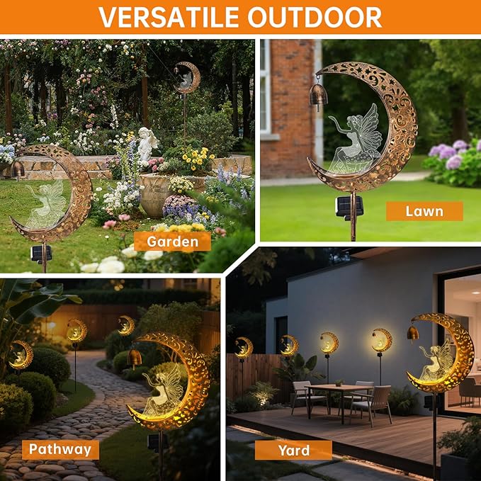 Solar Moon Garden Stake Light Figurine Waterproof Outdoor Decorative LED Yard Light for Lawn Patio Pathway Garden Decor Housewarming Gift Idea for Mom Grandma