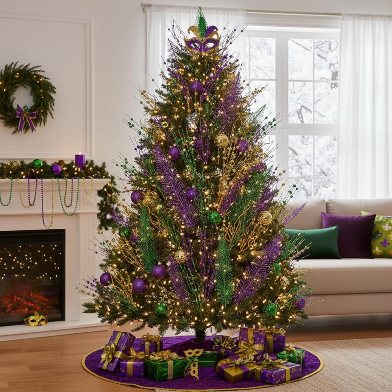 18 Pcs Mardi Gras Glitter Tree Picks Purple Gold Green Centerpiece Table Decor 17.7 Inch Mardi Gras Tree Topper Decor Branches Ornaments Carnival Decoration(Novelty)