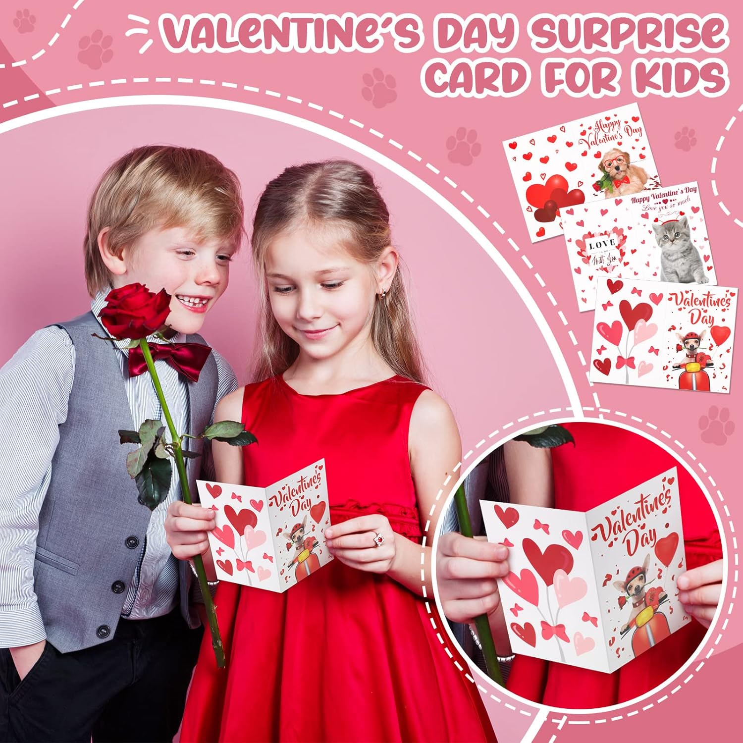 72 Sets Valentines Cards For Kids, Puppy Kitten Cards And Stickers Assortment Hearts Valentines Card With Envelopes For Kids Adults Teacher Classroom School Party Greeting Gifts