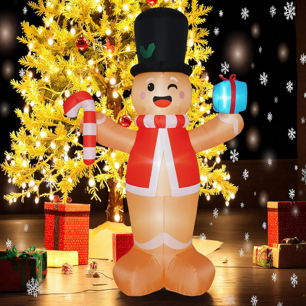 Christmas Inflatables Gingerbread Man With Gift Boxes 8 Ft, Led Inflatable Decoration For Outdoor Indoor Holiday Yard