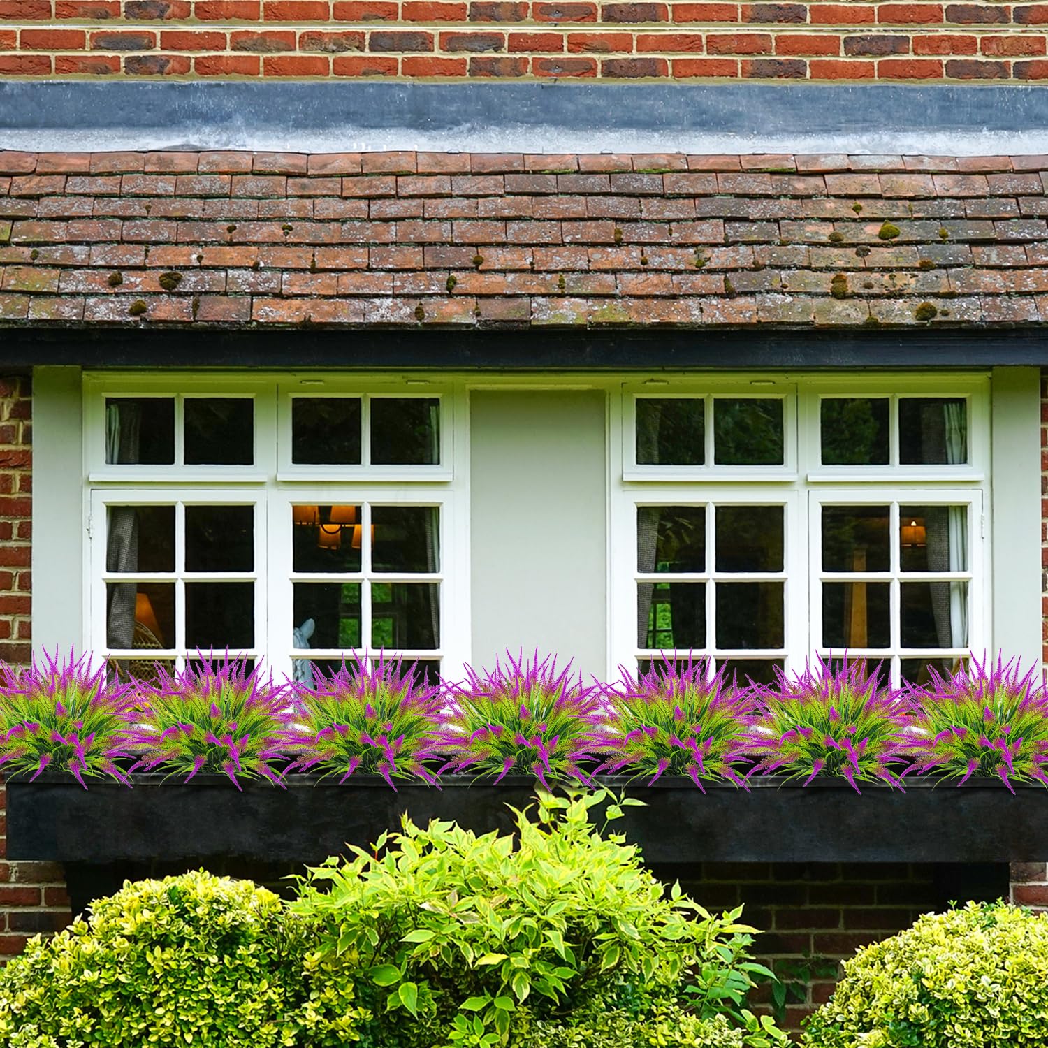 10 Bundles Artificial Plants Fake Outdoor Grass Plastic Uv Resistant Greenery Faux Shrubs For Home Garden Porch Window Box Decor (Fuchsia)