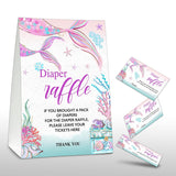 Diaper Raffle Party Games, Mermaid Baby Shower Game, Under The Sea Themed Baby Gender Reveal Party Supplies & Activities -1 Double Sided Standing Sign + 50 Guessing Cards (A08)