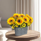 Artificial Sunflower Arrangement In Metal Basket – Realistic Faux Sunflower Plant With Eucalyptus Leaves And Mini Flowers, Artificial Flowers Table Centerpiece Décor, 11" Tall