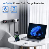 2 Pack 6 Outlet Surge Protector Power Strip with USB C and USB Ports 8Ft Cord Black