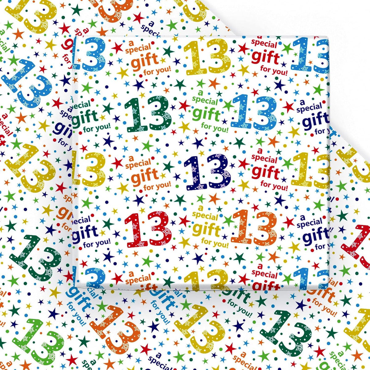 Birthday Wrapping Paper Sheet - 6 Sheets Colorful 13Th Birthday Design Folded Flat For Bday, Party, Baby Showers - 19.7 Inch X 27.5 Inch Per Sheet